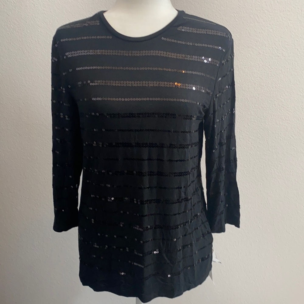 Emma James Stretch Black Sequin Top Size M
